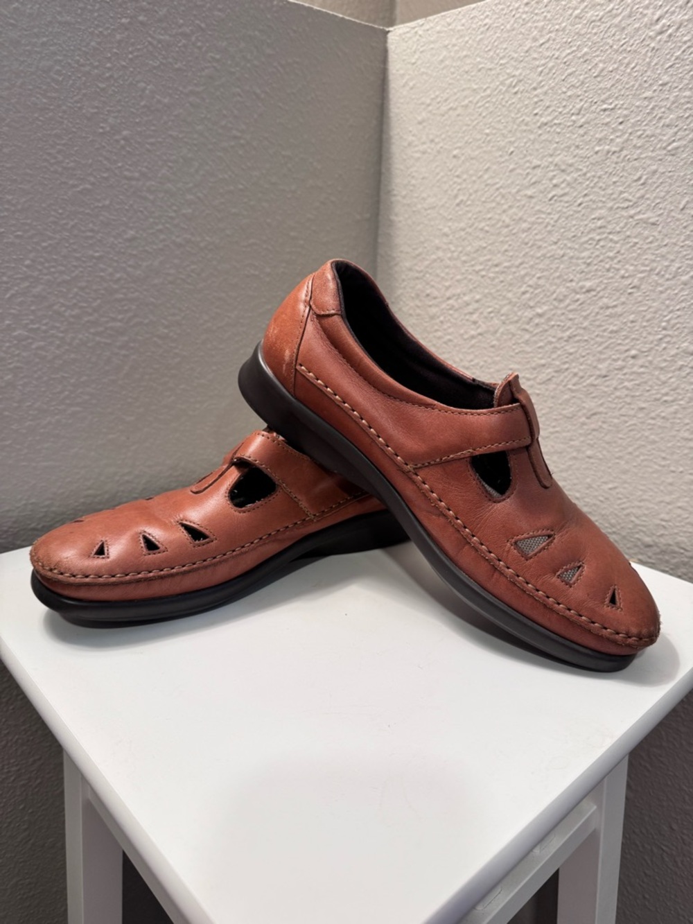 SAS Women's Leather Mary Jane Flats in Chestnut Brown